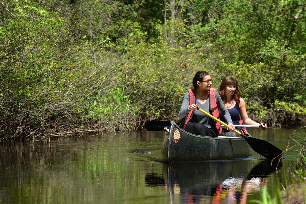Canoeing Batsto 2 women Protecting the New Jersey Pinelands and
