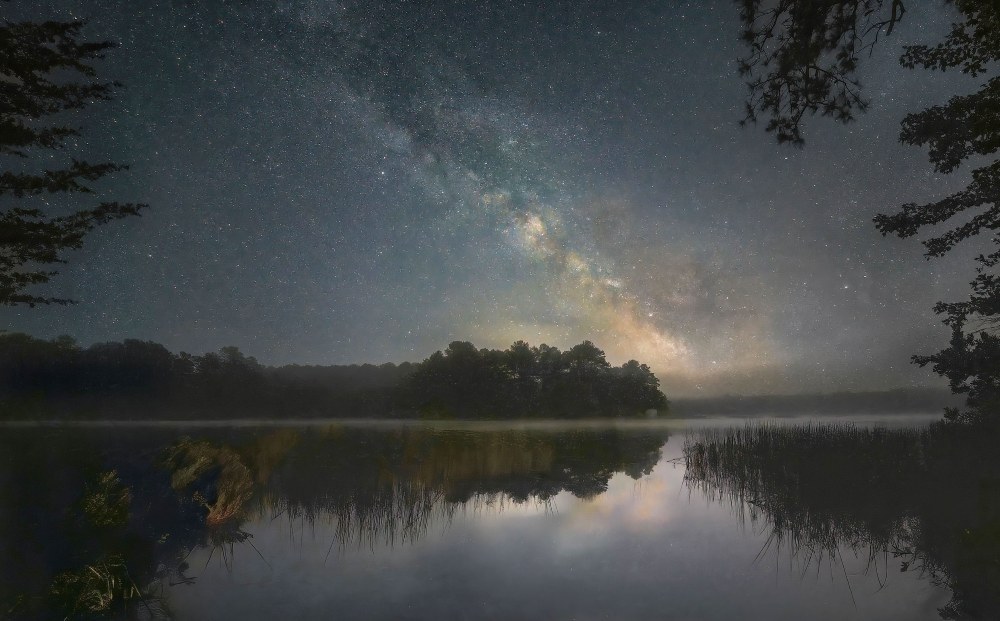 The Milky Way rising over a foggy Lake Absegami in Bass River-State Forest by Audrey Geddes 